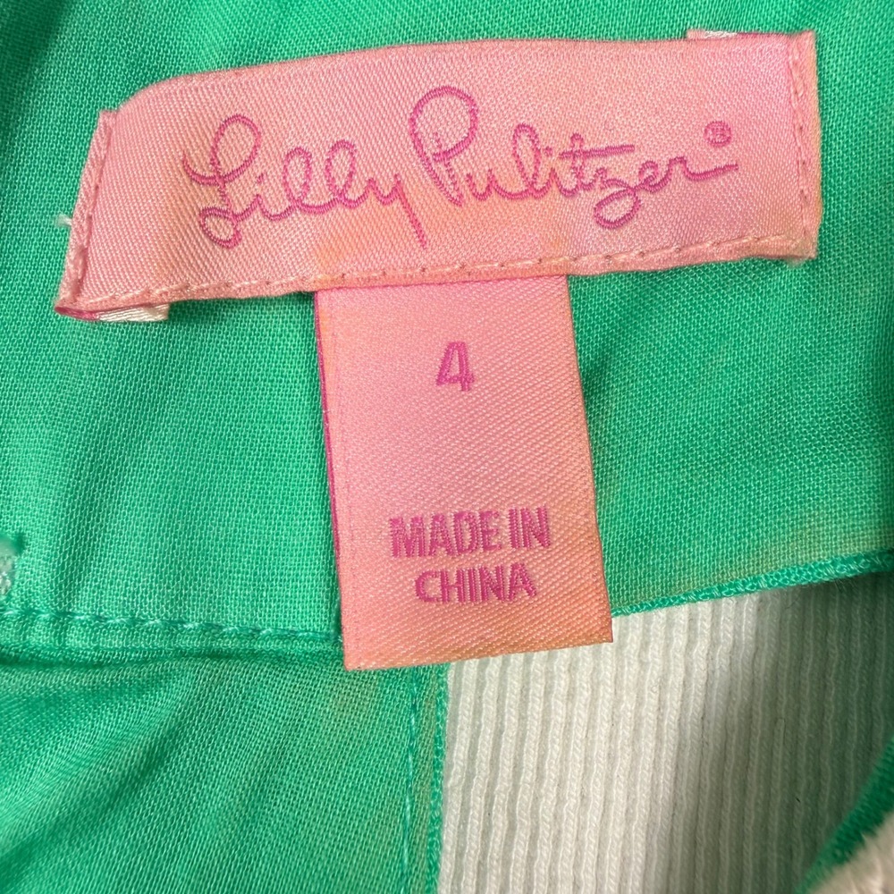 Lilly Pulitzer Trudy Shift Dress 4 Go Go Green Cotton Crochet Circle Trim - Picture 2 of 12